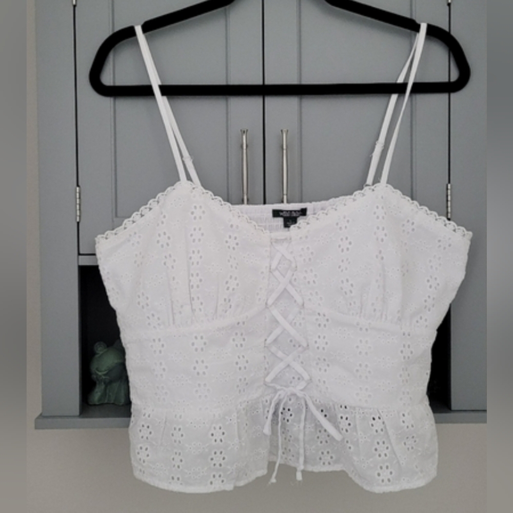 White Eyelet Lace-Up Crop Top  Gasparilla, Bridal, Bachelorette, Summer